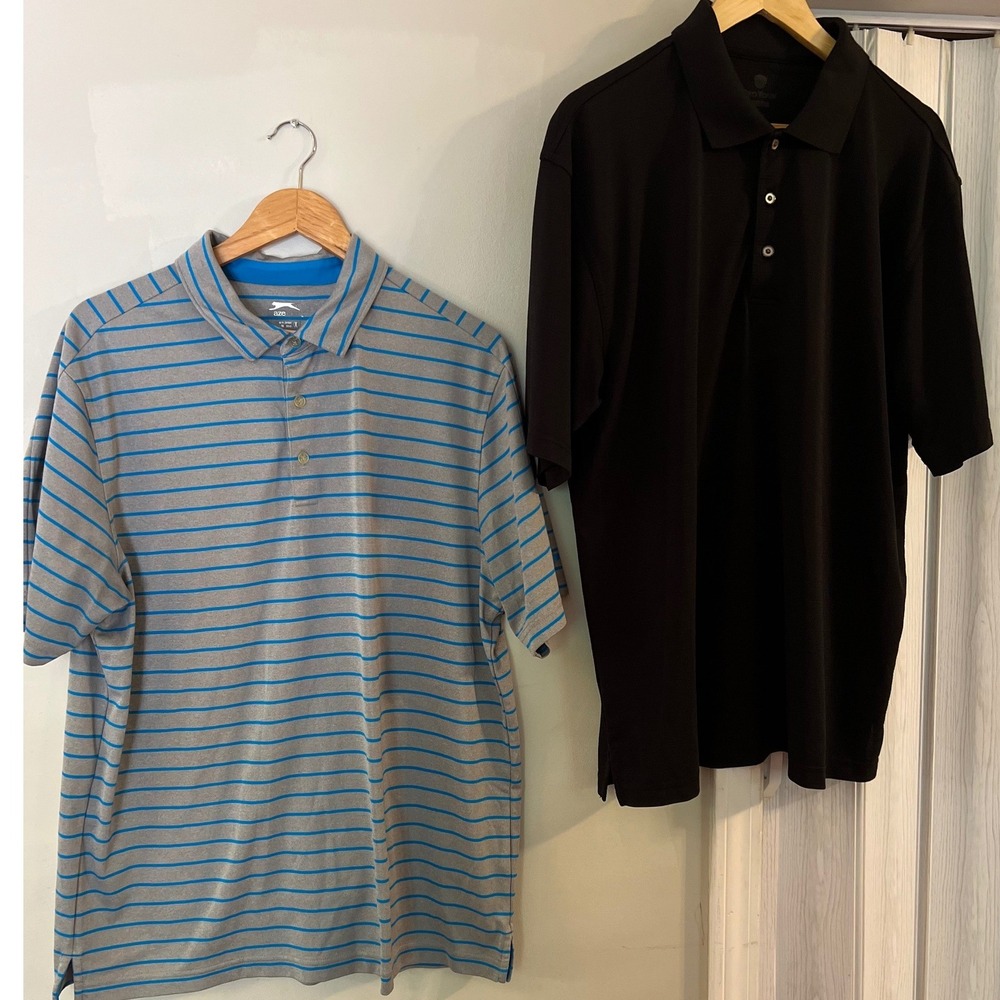 Slazenger Pro Tour Polo Shirt Men XL Gray Black Striped Solid Lot 2 Excellent